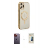 MARSİLYAN™- iPhone 12 Pro Kılıf Doruk Minimal - Siyah 6D Mat Seramik Hayalet Nano Ekran Koruyucu + Neon Fosforlu Kamera Lens - TU