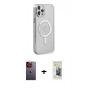 MARSİLYAN™- iPhone 12 Pro Kılıf Doruk Minimal - Siyah 6D Mat Seramik Hayalet Nano Ekran Koruyucu + Neon Fosforlu Kamera Lens - TU