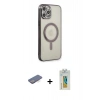 MARSİLYAN™- iPhone 12 Pro Kılıf Doruk Minimal - Siyah Polymer Nano Ekran Koruyucu + Renkli Kamera Lens Koruma Cam - MI
