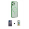 MARSİLYAN™- iPhone 12 Pro Kılıf Doruk Minimal - Siyah Polymer Nano Ekran Koruyucu + Neon Fosforlu Kamera Lens - MI