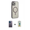 MARSİLYAN™- iPhone 12 Pro Kılıf Doruk Minimal - Siyah Polymer Nano Ekran Koruyucu + Neon Fosforlu Kamera Lens - MI