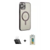 MARSİLYAN™- iPhone 12 Pro Kılıf Doruk Minimal - Siyah Polymer Nano Ekran Koruyucu + Kamera Lens Koruma Cam - SF