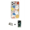 MARSİLYAN™- iPhone 12 Pro Kılıf Eksen Asil Prime - Şeffaf 360 Full Body Arka Koruyucu + Gold Rainbow Kamera Lens Koruma Cam
