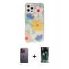 MARSİLYAN™- iPhone 12 Pro Kılıf Eksen Asil Prime - Şeffaf 360 Full Body Arka Koruyucu + Neon Fosforlu Kamera Lens - TU