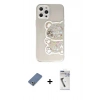 MARSİLYAN™- iPhone 12 Pro Kılıf Eksen Asil Prime - Şeffaf Uv Polymer Nano Ekran Koruyucu + Açık Yeşil Metal Kamera Lens Koruma Cam