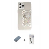 MARSİLYAN™- iPhone 12 Pro Kılıf Eksen Asil Prime - Şeffaf Uv Polymer Nano Ekran Koruyucu + Metal Kamera Lens Koruma Cam - GS