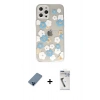 MARSİLYAN™- iPhone 12 Pro Kılıf Eksen Asil Prime - Şeffaf Uv Polymer Nano Ekran Koruyucu + Mavi Metal Kamera Lens Koruma Cam