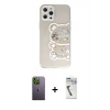 MARSİLYAN™- iPhone 12 Pro Kılıf Eksen Asil Prime - Şeffaf Uv Polymer Nano Ekran Koruyucu + Neon Fosforlu Kamera Lens - YL
