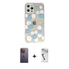 MARSİLYAN™- iPhone 12 Pro Kılıf Eksen Asil Prime - Şeffaf Uv Polymer Nano Ekran Koruyucu + Neon Fosforlu Kamera Lens - SI