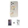 MARSİLYAN™- iPhone 12 Pro Kılıf Eksen Asil Prime - Şeffaf Uv Polymer Nano Ekran Koruyucu + Neon Fosforlu Kamera Lens - SI