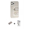 MARSİLYAN™- iPhone 12 Pro Kılıf Eksen Asil Prime - Şeffaf Uv Polymer Nano Ekran Koruyucu + Sierra Blue Shine Kamera Lens Koruma Cam