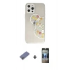 MARSİLYAN™- iPhone 12 Pro Kılıf Eksen Asil Prime - Siyah 34D Hayalet Izgaralı Cam + Metal Kamera Lens Koruma Cam - GD