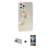 MARSİLYAN™- iPhone 12 Pro Kılıf Eksen Asil Prime - Siyah 34D Hayalet Izgaralı Cam + Rainbow Kamera Lens Koruma Cam - GD