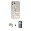 MARSİLYAN™- iPhone 12 Pro Kılıf Eksen Asil Prime - Siyah 34D Hayalet Izgaralı Cam + Rainbow Kamera Lens Koruma Cam - GD