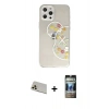 MARSİLYAN™- iPhone 12 Pro Kılıf Eksen Asil Prime - Siyah 34D Hayalet Izgaralı Cam + Rainbow Kamera Lens Koruma Cam - GD