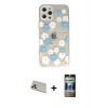 MARSİLYAN™- iPhone 12 Pro Kılıf Eksen Asil Prime - Siyah 34D Hayalet Izgaralı Cam + Rainbow Kamera Lens Koruma Cam - GD