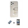 MARSİLYAN™- iPhone 12 Pro Kılıf Eksen Asil Prime - Siyah 34D Hayalet Izgaralı Cam + Metal Kamera Lens Koruma Cam - MI