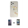 MARSİLYAN™- iPhone 12 Pro Kılıf Eksen Asil Prime - Siyah 34D Hayalet Izgaralı Cam + Neon Fosforlu Kamera Lens - MI