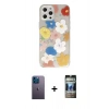 MARSİLYAN™- iPhone 12 Pro Kılıf Eksen Asil Prime - Siyah 34D Hayalet Izgaralı Cam + Neon Fosforlu Kamera Lens - MI