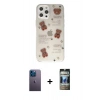 MARSİLYAN™- iPhone 12 Pro Kılıf Eksen Asil Prime - Siyah 34D Hayalet Izgaralı Cam + Neon Fosforlu Kamera Lens - MI