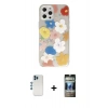 MARSİLYAN™- iPhone 12 Pro Kılıf Eksen Asil Prime - Siyah 34D Hayalet Izgaralı Cam + Mavi Shine Kamera Lens