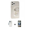 MARSİLYAN™- iPhone 12 Pro Kılıf Eksen Asil Prime - Siyah 34D Hayalet Izgaralı Cam + Mavi Shine Kamera Lens