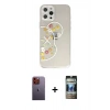 MARSİLYAN™- iPhone 12 Pro Kılıf Eksen Asil Prime - Siyah 34D Hayalet Izgaralı Cam + Neon Fosforlu Kamera Lens - TU