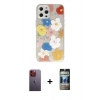 MARSİLYAN™- iPhone 12 Pro Kılıf Eksen Asil Prime - Siyah 34D Hayalet Izgaralı Cam + Neon Fosforlu Kamera Lens - TU