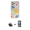 MARSİLYAN™- iPhone 12 Pro Kılıf Eksen Asil Prime - Siyah 34D Hayalet Izgaralı Cam + Kamera Lens Koruma Cam - SF