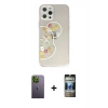 MARSİLYAN™- iPhone 12 Pro Kılıf Eksen Asil Prime - Siyah 34D Hayalet Izgaralı Cam + Neon Fosforlu Kamera Lens - YL