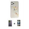 MARSİLYAN™- iPhone 12 Pro Kılıf Eksen Asil Prime - Siyah 34D Hayalet Izgaralı Cam + Neon Fosforlu Kamera Lens - YL