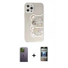 MARSİLYAN™- iPhone 12 Pro Kılıf Eksen Asil Prime - Siyah 34D Hayalet Izgaralı Cam + Neon Fosforlu Kamera Lens - YL