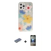 MARSİLYAN™- iPhone 12 Pro Kılıf Eksen Asil Prime - Siyah 34D Hayalet Izgaralı Cam + Renkli Kamera Lens Koruma Cam - YL