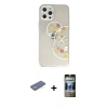 MARSİLYAN™- iPhone 12 Pro Kılıf Eksen Asil Prime - Siyah 34D Hayalet Izgaralı Cam + Renkli Kamera Lens Koruma Cam - YL
