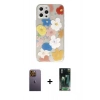MARSİLYAN™- iPhone 12 Pro Kılıf Eksen Asil Prime - Siyah 360 Mat Full Body Arka Koruyucu + Neon Fosforlu Kamera Lens - SI