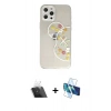 MARSİLYAN™- iPhone 12 Pro Kılıf Eksen Asil Prime - Siyah 3D Antistatik Cam Ekran Koruyucu + Kamera Lens Koruma Cam - SF