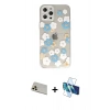 MARSİLYAN™- iPhone 12 Pro Kılıf Eksen Asil Prime - Siyah 3D Antistatik Cam Ekran Koruyucu + Rainbow Kamera Lens Koruma Cam - GD