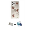 MARSİLYAN™- iPhone 12 Pro Kılıf Eksen Asil Prime - Siyah 3D Antistatik Cam Ekran Koruyucu + Rainbow Kamera Lens Koruma Cam - GD