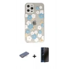 MARSİLYAN™- iPhone 12 Pro Kılıf Eksen Asil Prime - Siyah 3D Antistatik Hayalet Cam Ekran Koruyucu + Renkli Kamera Lens Koruma Cam - MI