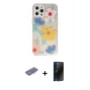 MARSİLYAN™- iPhone 12 Pro Kılıf Eksen Asil Prime - Siyah 3D Antistatik Hayalet Cam Ekran Koruyucu + Renkli Kamera Lens Koruma Cam - MI