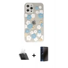 MARSİLYAN™- iPhone 12 Pro Kılıf Eksen Asil Prime - Siyah 3D Antistatik Hayalet Cam Ekran Koruyucu + Kamera Lens Koruma Cam - SF