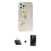 MARSİLYAN™- iPhone 12 Pro Kılıf Eksen Asil Prime - Siyah 3D Antistatik Hayalet Cam Ekran Koruyucu + Kamera Lens Koruma Cam - SF