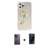 MARSİLYAN™- iPhone 12 Pro Kılıf Eksen Asil Prime - Siyah 3D Antistatik Hayalet Cam Ekran Koruyucu + Neon Fosforlu Kamera Lens - TU