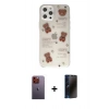 MARSİLYAN™- iPhone 12 Pro Kılıf Eksen Asil Prime - Siyah 3D Antistatik Hayalet Cam Ekran Koruyucu + Neon Fosforlu Kamera Lens - TU