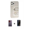 MARSİLYAN™- iPhone 12 Pro Kılıf Eksen Asil Prime - Siyah 3D Antistatik Hayalet Cam Ekran Koruyucu + Neon Fosforlu Kamera Lens - TU