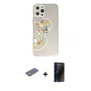 MARSİLYAN™- iPhone 12 Pro Kılıf Eksen Asil Prime - Siyah 3D Antistatik Hayalet Cam Ekran Koruyucu + Renkli Kamera Lens Koruma Cam - YL