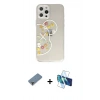 MARSİLYAN™- iPhone 12 Pro Kılıf Eksen Asil Prime - Siyah 3D Antistatik Seramik Nano Ekran Koruyucu + Mor Metal Kamera Lens Koruma Cam