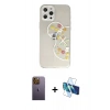 MARSİLYAN™- iPhone 12 Pro Kılıf Eksen Asil Prime - Siyah 3D Antistatik Seramik Nano Ekran Koruyucu + Neon Fosforlu Kamera Lens - SI