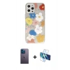 MARSİLYAN™- iPhone 12 Pro Kılıf Eksen Asil Prime - Siyah 3D Antistatik Seramik Nano Ekran Koruyucu + Neon Fosforlu Kamera Lens - MI