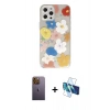 MARSİLYAN™- iPhone 12 Pro Kılıf Eksen Asil Prime - Siyah 3D Antistatik Seramik Nano Ekran Koruyucu + Neon Fosforlu Kamera Lens - SI